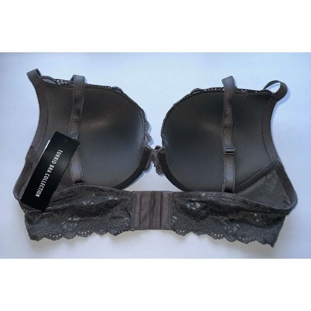 Torrid XO Plunge Lace Push-Up Bra in Plum Kitten/Dark Grey Size 42B